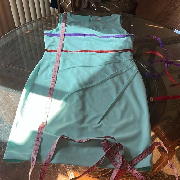 Calvin Klein Powder Baby Blue Scoop Neck Sleeveless Ruched Midi Dress Size 14 - Picture 11 of 12